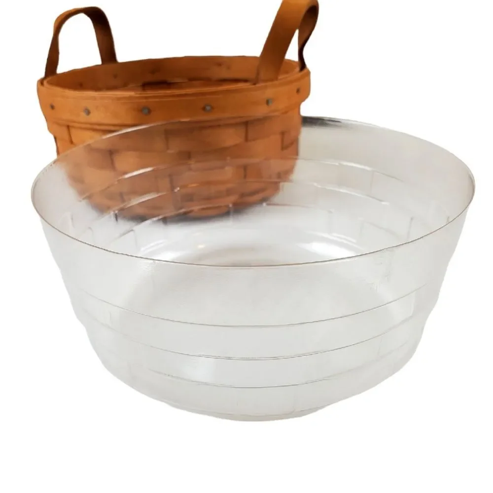 LONGABERGER Round Leather Handles Basket with Plastic Protector